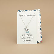 Still Falling For you 925 Sterling Silver Pendant Adjustable Chain with Message Postcard